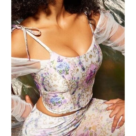 Sugar Thrillz S purple Floral Token of Love Corset Lace Up Top - Picture 5 of 10